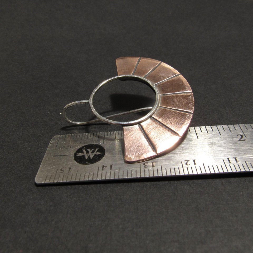 Contemporary  Copper Earrings, Mixed Metal Two Tone Fan Earrings