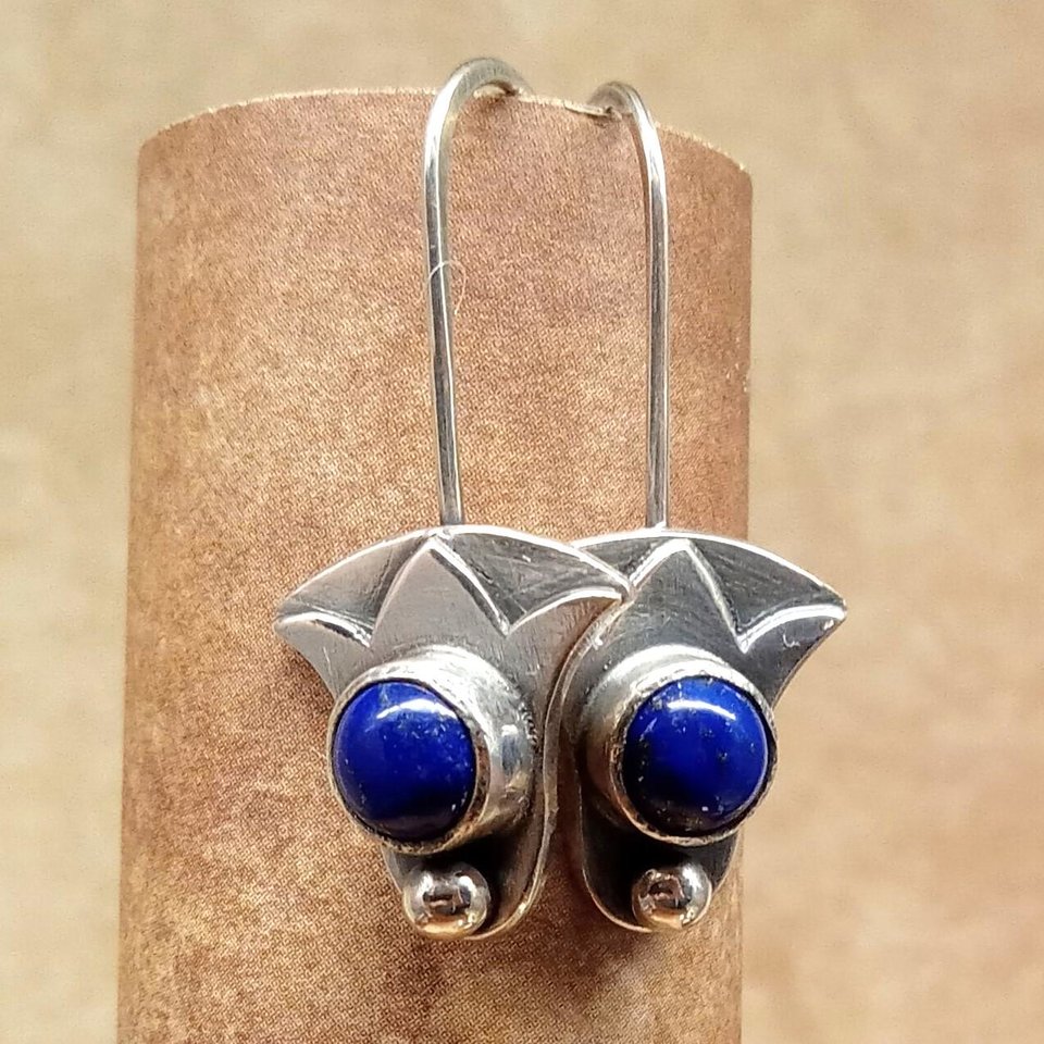Deep Royal Blue Lapis Earrings Argentium Sterling Silver Lotus Jewelry
