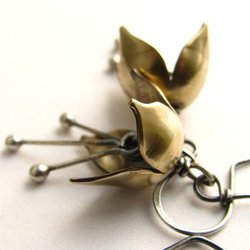 Small Bell Flower Earrings, Mixed Metal Sterling Silver And Bronze Earrings, Handcrafted Metalwork Jewelry
