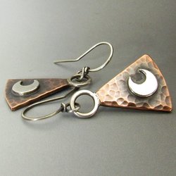 Moon Earrings, Sterling Silver And Copper Earrings, Geometric Mixed Metal  Lunar Jewelry By Mocahete