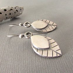 Sterling Silver Leaf Earrings, Argentium Contemporary Botanical Jewelry