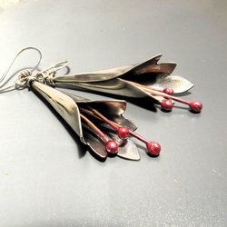 Large Mixed Metal Flower Earrings – Argentium Sterling Silver & Flame-Reddened Copper